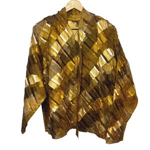Tim Harding Jacket M Avant Garde Shirred Raw Silk Art to Wear Brown‎ Gold Signed
